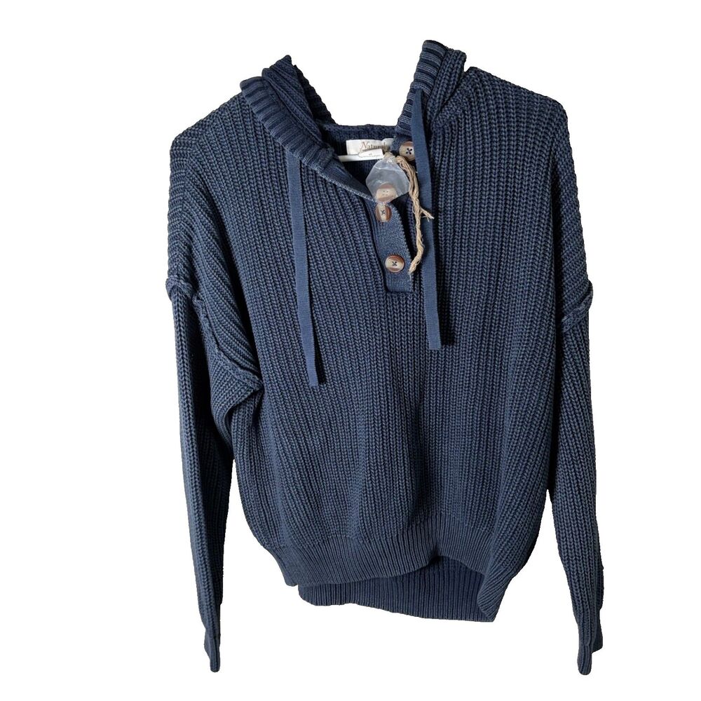 Natural Reflections Sweater Women's Medium Navy Blue Pullover Hoodie Knit